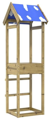vidaXL Impregnated Pine Wooden Play Tower - 52.5x46.5x195 cm, Polyester Roof, Outdoor Garden Playhouse Frame, Adaptable with Slides/Ladders/Swings