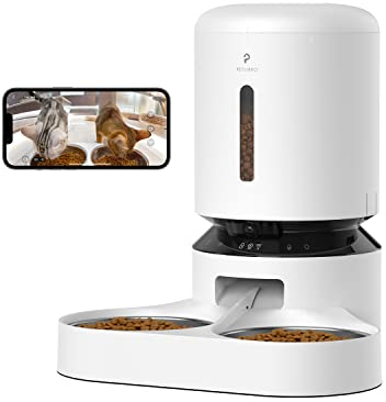 PETLIBRO Distributeur Croquettes 2 Chat avec 1080P Camera, 5G et 2.4G WiFi Mangeoire Automatique pour Animaux avec Bols en Acier Inoxydable, Gamelles pour Chats ou Chiens, Connecté App, Blanc