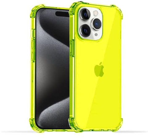 Coque compatible avec Smartphonica Coque compatible avec iPhone 15 Pro - Coque en silicone transparente antichoc avec bord anti-chocs - Jaune fluo