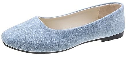 YKUYDKU Women's Ballet Flats, Womens Simple Casual Flat Shoes Solid Color Pumps Ladies Girls Dolly Ballet Ballerina Work Smart Office Formal Comfort Pointed Toe Slip On Flats Shoes Light Blue