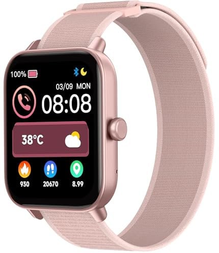 TOOBUR Reloj Inteligente Mujer con Alexa, 1.8 smartwatch Deportivo con 100 Deportes, Recibir y Contestar Llamadas, Podómetro y pulsómetro, IP68 Impermeable Nadar, Compatible con Android iOS