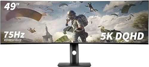 RUZWSJPE YOGAES Pantalla de Juego IPS Dual QHD (5120x1440) de 49 Pulgadas de Ancho, 75Hz, 49 Pulgadas montior. HDR400, USB-C, VESA100x100mm, Ajuste de Altura de inclinación (75hz)