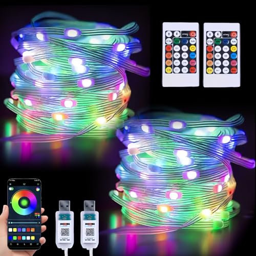 WIYETY RGB LED String Lights: 2 Pezzi Stringa Di Luci 10m 200 LED Cambiamento Colore, Sincronizzazione Musicale, Controllo App, Impermeabile IP65, Stringa USB Per Albero Di Natale, Festa, Matrimonio
