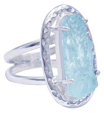 Gems Vibes Natürlicher Aquamarin Ring 925 Sterling Silber Ring Für Frauen Geburtstag Versprechen Geschenk Für Sie Rauer Aquamarin Edelstein Ring Statement Boho Ringe März Geburtsstein Ring