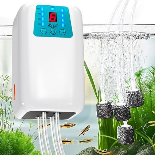 AQQA Fish Tank Air Pump, 1000L/h Battery Powered Aquarium Air Pump with Dual Outlet 6-Step Air Flow, USB Portable Oxygen Pump for Outdoor Fishing
