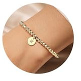 ESHIONER Armband Damen Gold Perlenarmband 35K Gold Plattiert Armbänder Stapelbar Zierlich Trendy Nicht Anlaufen Einstellbare Kette R Charm Buchstaben Armband Damen Mädchen Schmuck Geschenke