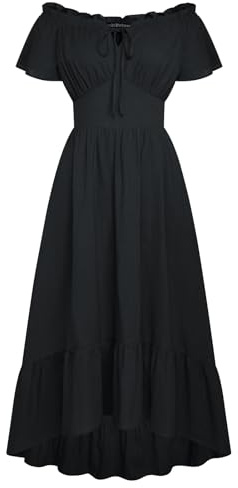 SCARLET DARKNESS Women Medival Corset Dress Off Shoulder High Waist Long A Line Milkmaid Dress Black L