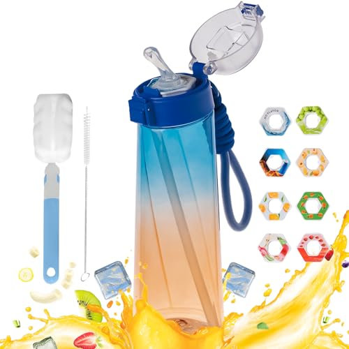 Air Gourde Up 850 ML, Bouteille Air Gourde Up Gourde Sport Paille avec 8 Stochastique Pods de Gout Gourde Aromatisée Air Gourde Up Tritan Water Bottle Fitness (Bleu-Orange)