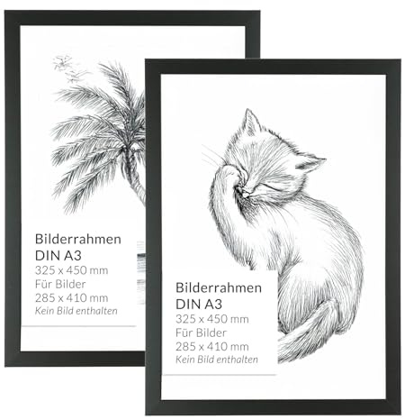 Licht-Erlebnisse Holzrahmen Wand 2 Stück 45 x 32,5 cm bruchsicher Fotorahmen Din A3 Bilderrahmen Schwarz für Bilder Fotos Urkunden Rahmen Wohnzimmer Flur