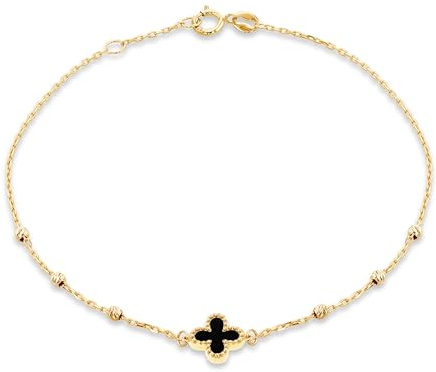 CARISSIMA Women's 9ct Yellow Gold 8.5mm Clover DC Ball Bracelet 18cm/7'- 19cm/7.5'