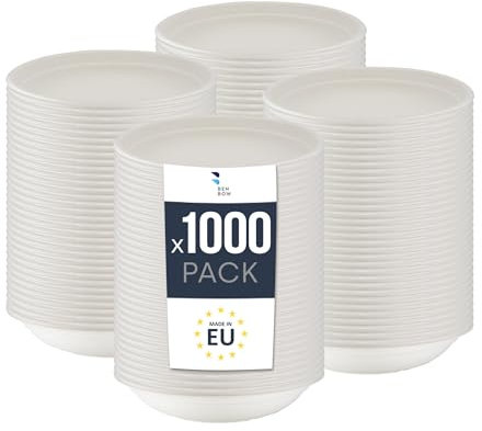 BenBow Disposable Bowls in Bagasse, 400 ml x 1000, Soup Bowls, Disposable, Biodegradable, Heat-Resistant up to 95°C, Ideal for Catering