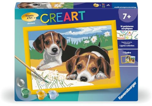 Ravensburger - CreArt Kids 18x24 cm - Numéro d'art - Chiots Beagle - Kit de Peinture par numéros - Dès 7 Ans - 12023033