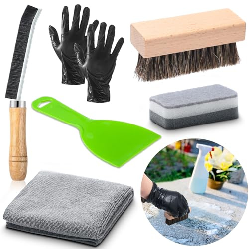 Hahafelt 7 Pcs Headstone Cleaner Kit for Grave Cleaning Granite Stone | Gravestone Tools Includes Towel Bristle Crevice Brush Scrub Brush Headstone Cleaning Sponge Disposable Gloves Plastic Scraper