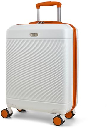 Rock Love Island Small 35L Hard Shell Suitcase - White & Orange | Durable Lightweight Build - 360 Degree Swivel Wheels, Telescopic Handle - Small 55 x 39 x 20cm - Ideal for Style Seekers