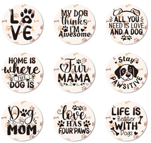 ANATTASOUL 9 Pièces Citations De Chiens Muster Coaster pour Maison | sous Verres Peinture Coasters Coaster Rond Coasters for Drinks pour Maison, Bar, Bureau