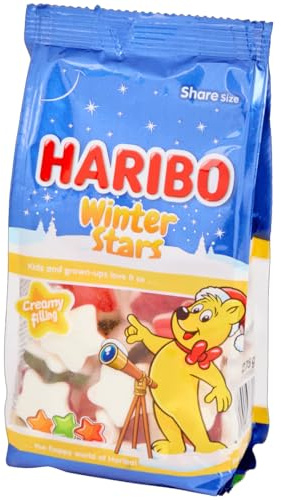 Haribo Winter Stars, Caramelle Gommose A Forma Stelline, Gusto Frutta, Ideale Come Regalo Per Natale - 275 gr
