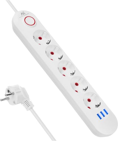 Maclean MCE394/MCE395 Steckdosenleiste | USB 2500W 1,5m | Kompakt mit Schalter, beleuchtete USB-Anschlüsse 45° | Wandmontage (Weiß, 5 Anschlüsse)