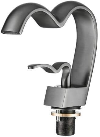 Rubinetto Lavabo Cascata Rubinetto Bagno, Stile Moderno Ottone Monocomando Miscelatore Bagno, Miscelatore Lavabo, Grigio