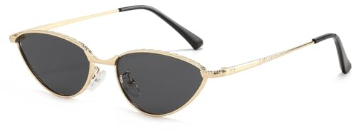 LJCZKA Retro Ovale Sonnenbrille für Damen 90er Kleine Ovale Katzenauge Sonnenbrille Mode y2k Oval Schmal Rahmen Brille mit UV Schutz (Gold Schwarz)