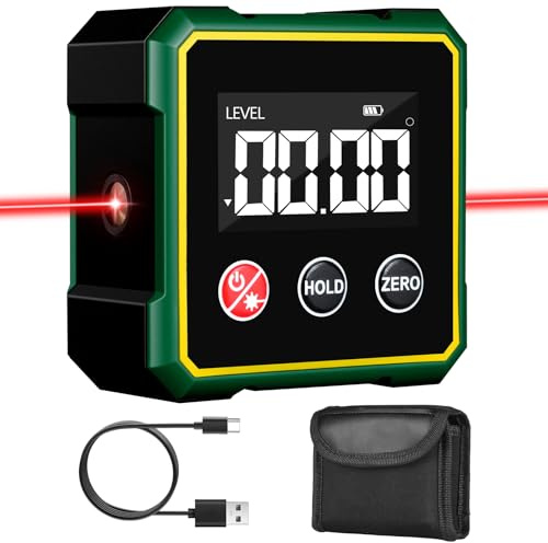 Flintronic LED Display Level Box Digitale, 4x90° Inclinometro Digitale, con Laser Elettronico Angle Finder e 4 Lati Magnetici, IP54 Impermeabile Goniometro Digital, per Costruzione, Falegnameria