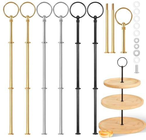 6 Stück Etageren Stangen Set Etageren Stangen Set Etagere Kreisförmiges Design Höhenverstellbare Gestelle in Gold Silber und Schwarz für Obst Süßigkeiten Torten Hochzeiten Feiern Partys Dekoration