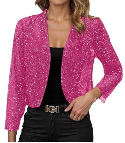 Cardigan à paillettes pour femme - Boléro court ouvert à l'avant - Cardigan élégant - Hauts festifs - Veste boléro fine - Chemisier à manches longues - Tenue de carnaval - Vêtements pour femme