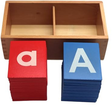 Fxzqgnh Sandpaper Letters Montessori Teaching Aids Red & Blue Alphabet Flash Cards Uppercase Lowercase English Letter Boards Wooden for Children Kids Preschool Homeschool Classroom