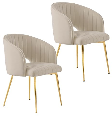 SUPPNEED Samt Esszimmerstühle 2er Set, esstisch stühle, Polsterstühle mit Armlehne, Gebogener Rückenlehne, Gold Beine, Küchenstühle, Sessel für Wohnzimmer, Schlafzimmer, Büro (2, Beige)
