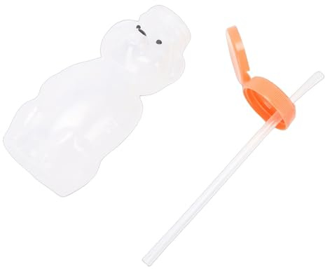 Sxhlseller Gobelets Ours avec Pailles en Silicone, Bouteilles Anti-fuite Polyvalentes de 230ML pour Enfants, 4 Pièces (couvercle orange)
