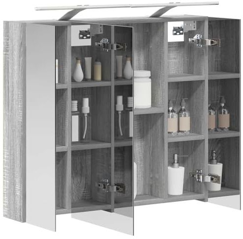 vidaXL Badezimmerspiegelschrank Graues Sonoma 80 x 14,5 x 70 cm, Badezimmer Aufbewahrung, rechteckiger Schrank, modernes Design, platzsparender Wandspiegel, verstellbares Regal, Organizer