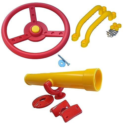 Loggyland Zubehörset für Spielturm Lenkrad, Fernrohr und Handgriffe, rot