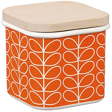 Orla Kiely | Enamel Storage Jar | Persimmon | Linear Stem Design
