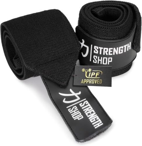 Strength Shop Wrist Wraps IPF Zertifiziert, Handgelenk Bandagen Gym, Powerlifting & Fitness, Wrist Straps mit Klettverschluss & Daumenschlaufe für Extreme Stabilität, & Schutz beim Training