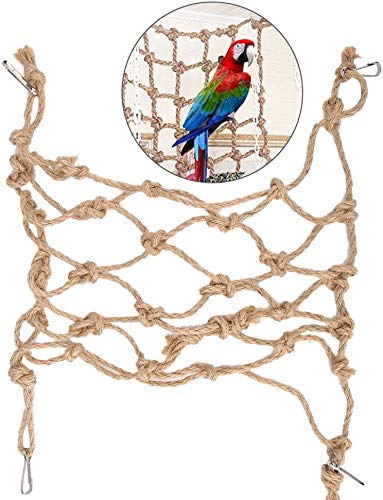 Parrot Rope Hammock Swing Toy, Thick Hemp Rope Climbing Net for Bird Cage Hanging Chew Play Ladder for Cockatoo Parakeet Hamster