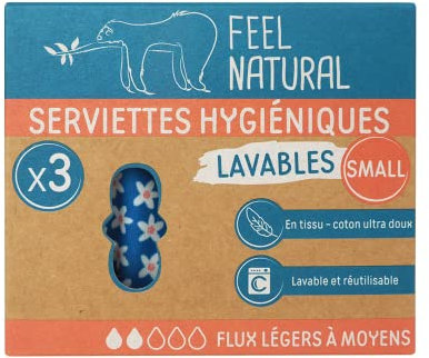 PHARMA'PROTECT - Lot de 3 Serviettes Hygiéniques Lavables - Pour Flux Abondants - Taille Small - 100% Coton Ultra Doux - Anti-Fuite - Pliable - Absorption Optimale - Membrane Imperméable