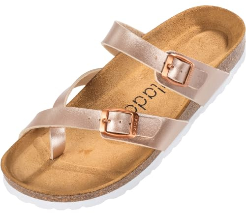 Palado Pantoletten Damen Cres Metallic - elegante Sandalen Made in Spain - bequeme Hausschuhe mit dämpfendem Kork-Fußbett - modische Sommerschuhe Rose UK3,5 - EU36