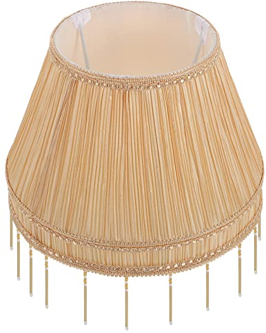Uonlytech Lampenschirme Vintage Europäischer Stil Tuch Textilschirm Stoffschirm Lampenabdeckung mit Quaste für E27 Tischlampe Wandlampe Stehlampe Wandleuchte Pendelleuchte Kerze Kronleuchter Gelb