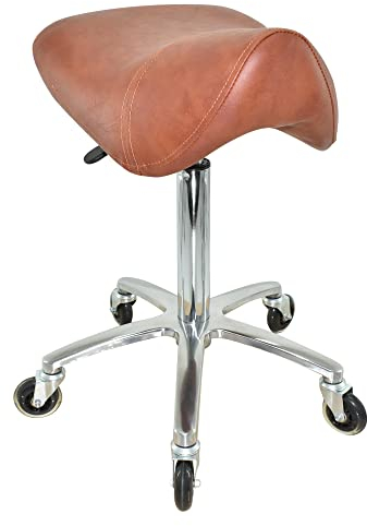 VAKON SALON - Premium Sattelhocker Hellbraun, Sattelstuhl für Rückenentlastung, Rollhocker höhenverstellbar von 55-75 cm, Drehhocker, Praxishocker, Bürohocker, Arbeitshocker