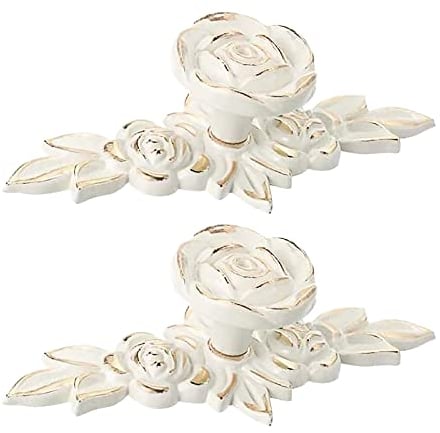 MOROBOR Euro Rose Schrankknäufe mit Rückplatte, 2 Stück Vintage Griffe Elfenbeinweiß Schubladengriff Knöpfe für Kleiderschrank Kommode Schrank mit Befestigungsschrauben (Goldener Rand)