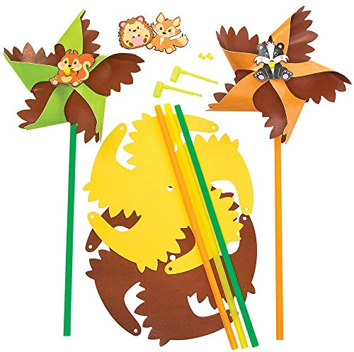 Baker Ross FX144 Autumn Windmill Kits - Pack of 6, Autumn Craft Kit, Kids Windmill Spinners, Kids Pinwheel