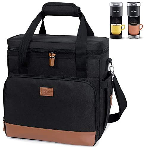 BAGSPRITE Coffee Maker Travel Bag Compatible with Keurig K-Mini or K-Mini Plus, Single Serve Coffee Brewer Carrying Case with Multiple Pockets for K-Cup Pods, Storage Bag with Shoulder Strap, Grey,