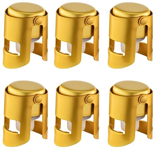 BETTFOR Champagne Stoppers with Stainless Steel Champagne Saver with Food Grade Silicone Leak proof Keep Fresh Suitable for Champagne, Cava, Prosecco and Sparkling(Gold, 6 Pack)