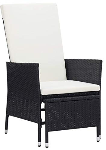 Makastle Polyrattan Liegestuhl inklusive Auflage Gartenstuhl Relaxstuhl Sessel Stuhl Gartensessel Gartenmöbel Hochlehner mit Fußstütze, 62 x 131 x 106 cm Schwarz