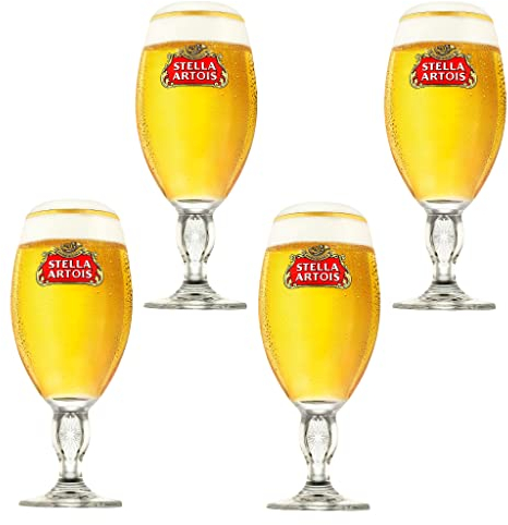 GarageBar | Stella Artois Glass | Stemmed Chalice Beer Glass | Official Merchandise | Comes with 2X Beer Drip Mats (4, Pint/20oz)