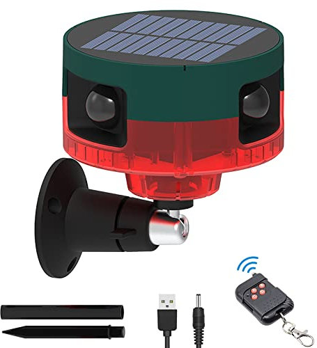 KINGCOO Solar Sensor Security Alarm Lights Outdoor, 360° Motion Detector LED Flashing Strobe Light Warning Lamp Built-in 13Sounds,129db Loud Siren Sound for Home Farm Barn Villa Yard (Red)