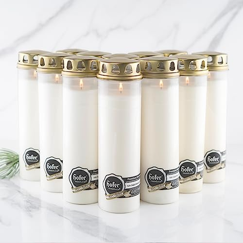 12er Set HOFER GRABKERZEN groß mit Deckel [weiß] 120 bis 140 Std. Brenndauer | Trauerkerzen mit Deckel | Grablicht, Friedhofskerze | Kerzen für Grabdeko und Grabschmuck...