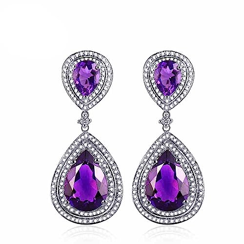 Damen Ohrstecker Weißgold, Ohr Piercings Set 18K Gold Amethyst 10.6ct Marquise-Form Wassertropfen Ohr Piercings