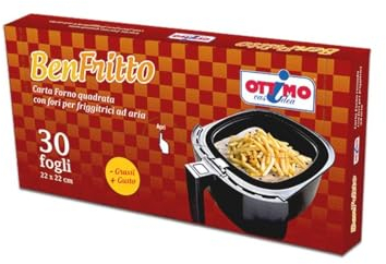 Ottimo BenFritto - carta forno per friggitrice ad aria · 4 confezioni da 30 fogli cad. * 120 fogli quadrati 22x22cm