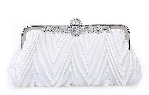 Milky Way Clutch-Tasche für Damen, Satin, plissiert, klein, mit abnehmbarer Kette, elegante Handtaschen für Hochzeit, Braut, Abschlussball, Cocktailparty, Abendtasche, weiß