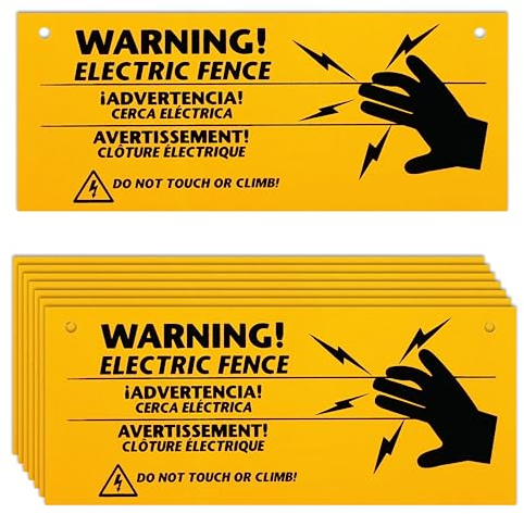 Lot de 10 panneaux d'avertissement de clôture électrique – 25,4 x 10,2 cm en plastique pour clôture électrique – Panneau d'avertissement pour clôture électrique de danger – Panneau de clôture